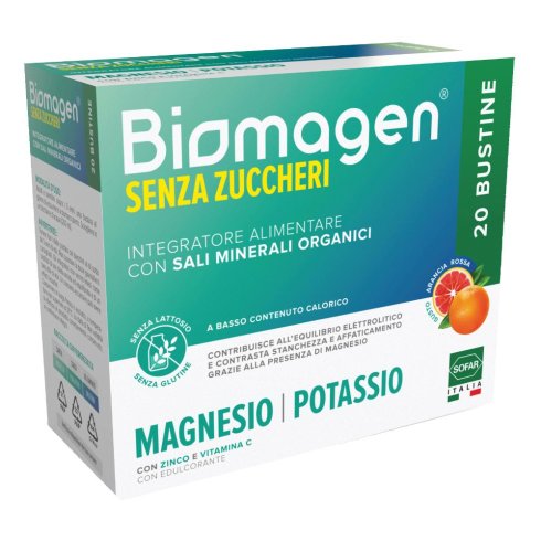 Biomagen Senza Zuccheri 20bustine Integratore Di Magnesio E Potassio, Con Zinco E Vitamina C A Basso Contenuto Calorico